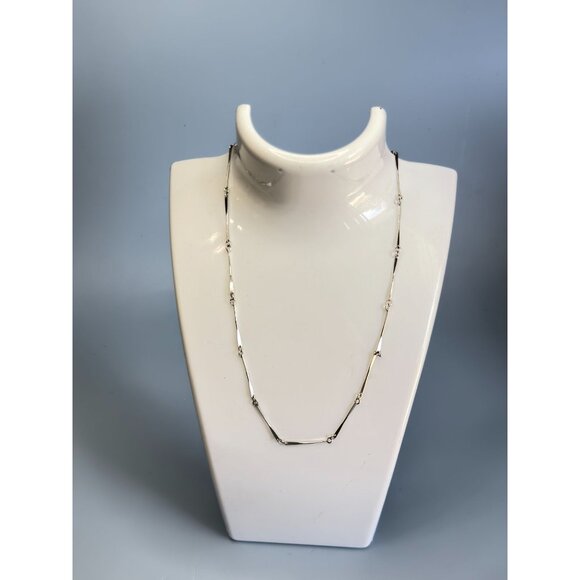 Les Bernard Designer Silver-Tone Geometric Necklace Signed 14 1/2" Elegant Minim - Picture 2 of 4